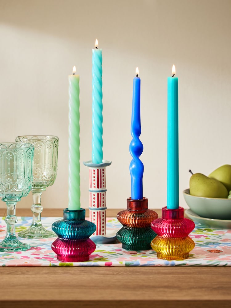 Unscented Blue Bright Collection Taper Candles Set of 4 - Image 1 of 5 Unscented Blue Bright Collection Taper Candles Set of 4 - Image 1 of 5