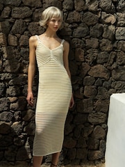 French Connection Cream 100% Cotton Jerry Knit Strappy Dress - Image 1 of 3