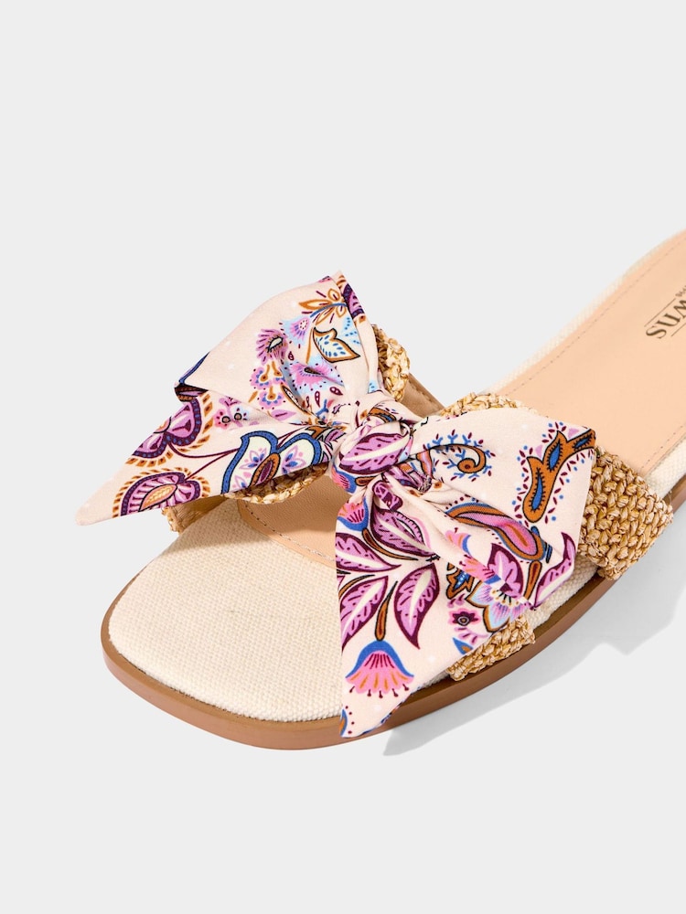 Joe Browns Natural Paisley Bow Woven Sole Sliders - Image 4 of 4