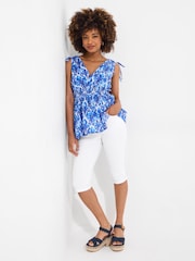 Joe Browns Blue 100% Cotton Printed V-Neck Tie Shoulder Top - Image 2 of 5