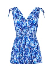 Joe Browns Blue 100% Cotton Printed V-Neck Tie Shoulder Top - Image 5 of 5