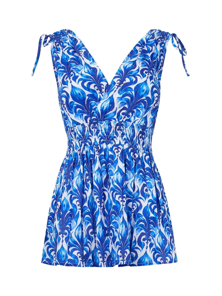 Joe Browns Blue 100% Cotton Printed V-Neck Tie Shoulder Top - Image 5 of 5