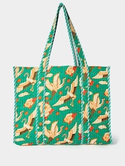 Joe Browns Green 100% Cotton Bird Print Quilted Tote Bag - Image 1 of 5