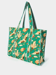 Joe Browns Green 100% Cotton Bird Print Quilted Tote Bag - Image 2 of 5