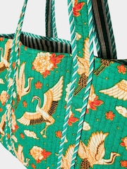 Joe Browns Green 100% Cotton Bird Print Quilted Tote Bag - Image 3 of 5