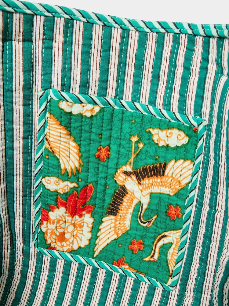 Joe Browns Green 100% Cotton Bird Print Quilted Tote Bag - Image 5 of 5