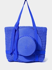 Joe Browns Blue Skinny Scarf Straw Hat and Woven Beach Bag Set - Image 1 of 5
