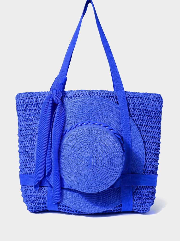 Joe Browns Blue Skinny Scarf Straw Hat and Woven Beach Bag Set - Image 1 of 5