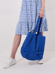 Joe Browns Blue Skinny Scarf Straw Hat and Woven Beach Bag Set - Image 5 of 5