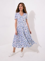 Joe Browns Blue Button Through Ditsy Floral V-Neck Dress - Image 1 of 5