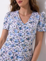 Joe Browns Blue Button Through Ditsy Floral V-Neck Dress - Image 2 of 5