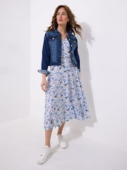 Joe Browns Blue Button Through Ditsy Floral V-Neck Dress - Image 3 of 5