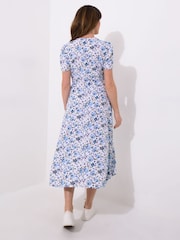 Joe Browns Blue Button Through Ditsy Floral V-Neck Dress - Image 4 of 5