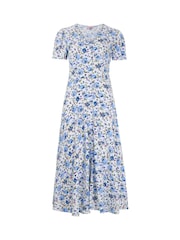 Joe Browns Blue Button Through Ditsy Floral V-Neck Dress - Image 5 of 5