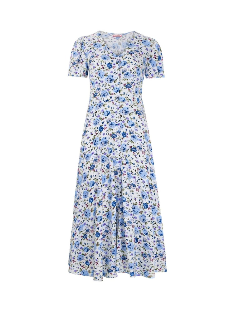 Joe Browns Blue Button Through Ditsy Floral V-Neck Dress - Image 5 of 5