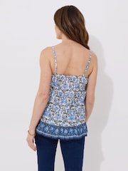Joe Browns Blue 100% Cotton Floral Beaded Strap Cami Top - Image 3 of 7