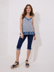 Joe Browns Blue 100% Cotton Floral Beaded Strap Cami Top - Image 4 of 7