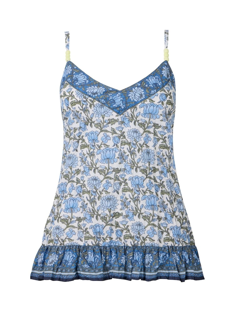 Joe Browns Blue 100% Cotton Floral Beaded Strap Cami Top - Image 7 of 7