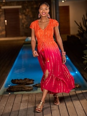 Joe Browns Orange Sunset Ombre Tassel Detail Maxi Dress - Image 1 of 7