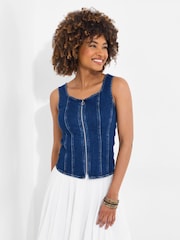 Joe Browns Blue Sleeveless Stretch Denim Zip Front Top - Image 1 of 5