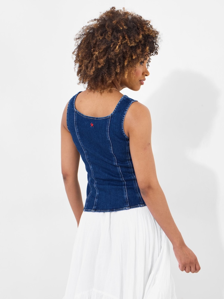 Joe Browns Blue Sleeveless Stretch Denim Zip Front Top - Image 2 of 5