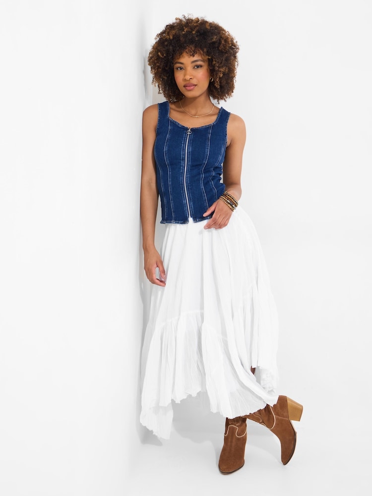 Joe Browns Blue Sleeveless Stretch Denim Zip Front Top - Image 3 of 5