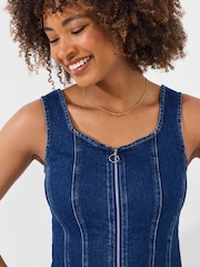 Joe Browns Blue Sleeveless Stretch Denim Zip Front Top - Image 4 of 5