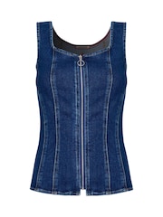 Joe Browns Blue Sleeveless Stretch Denim Zip Front Top - Image 5 of 5