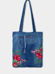 Joe Browns Blue Floral Embroidered 100% Cotton Denim Jeans Bag - Image 1 of 6