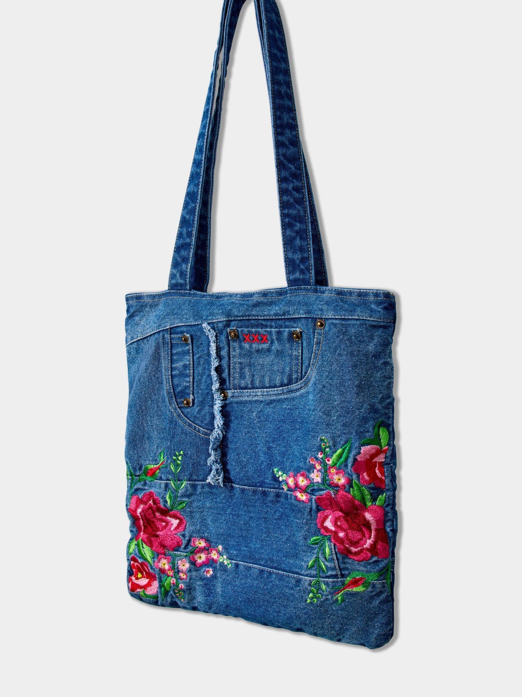 Buy Joe Browns Blue Floral Embroidered 100% Cotton Denim Jeans Bag