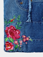 Joe Browns Blue Floral Embroidered 100% Cotton Denim Jeans Bag - Image 3 of 6