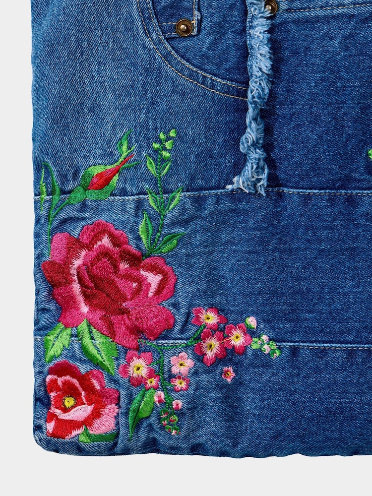 Joe Browns Blue Floral Embroidered 100% Cotton Denim Jeans Bag - Image 3 of 6