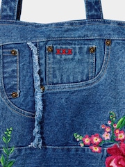 Joe Browns Blue Floral Embroidered 100% Cotton Denim Jeans Bag - Image 4 of 6