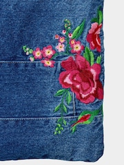 Joe Browns Blue Floral Embroidered 100% Cotton Denim Jeans Bag - Image 5 of 6