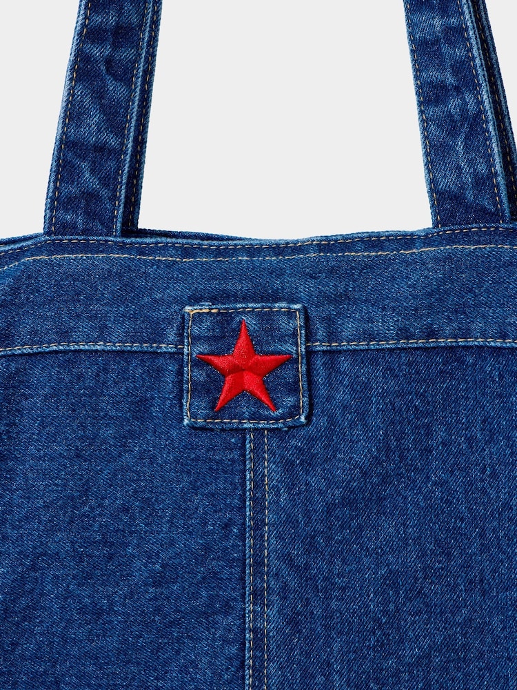 Joe Browns Blue Floral Embroidered 100% Cotton Denim Jeans Bag - Image 6 of 6