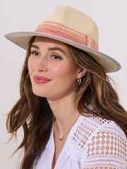 Joe Browns Natural Sequin Band Woven Fedora Hat - Image 1 of 6