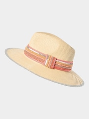 Joe Browns Natural Sequin Band Woven Fedora Hat - Image 4 of 6