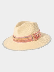 Joe Browns Natural Sequin Band Woven Fedora Hat - Image 5 of 6