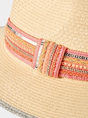 Joe Browns Natural Sequin Band Woven Fedora Hat - Image 6 of 6