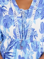 Joe Browns Blue Tropical Print Kimono Sleeve Boho Tassel Maxi Dress - Image 2 of 5