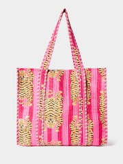 Joe Browns Pink 100% Cotton Tiger Print Quilted Tote Bag - Image 3 of 6