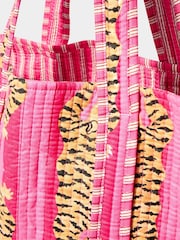 Joe Browns Pink 100% Cotton Tiger Print Quilted Tote Bag - Image 5 of 6