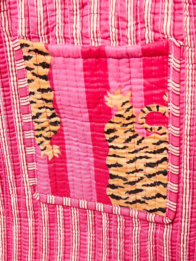 Joe Browns Pink 100% Cotton Tiger Print Quilted Tote Bag - Image 6 of 6