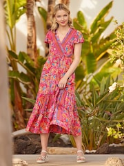 Joe Browns Pink Paisley Print V-Neck Maxi Dress - Image 1 of 7