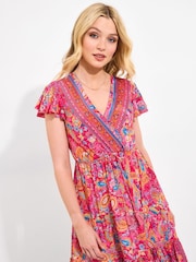 Joe Browns Pink Paisley Print V-Neck Maxi Dress - Image 3 of 7