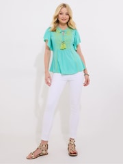 Joe Browns Green Lightweight Boho Embroidered Floaty Sleeve Top - Image 2 of 5