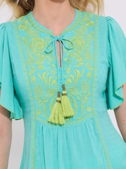 Joe Browns Green Lightweight Boho Embroidered Floaty Sleeve Top - Image 3 of 5