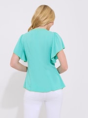 Joe Browns Green Lightweight Boho Embroidered Floaty Sleeve Top - Image 4 of 5
