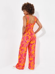 Joe Browns Orange Bold Tropical Print Wide Strap Crinkle Jumpsuit - Image 3 of 7