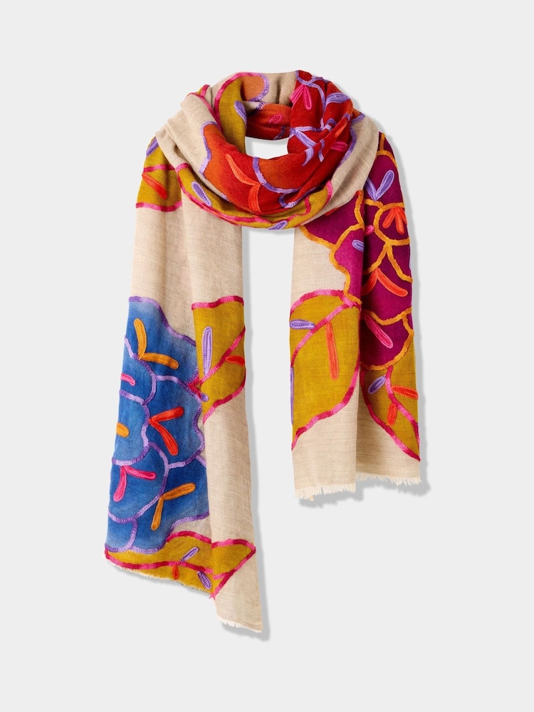 Joe Browns Cream Floral Wool Silk Wrap Scarf - Image 1 of 5